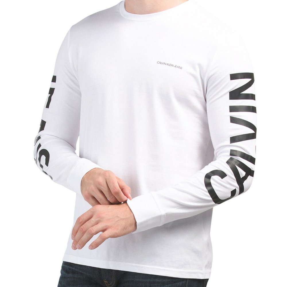 NWT CALVIN KLEIN AUTHENTIC MEN'S WHITE CREW NECK LONG SLEEVE T-SHIRT SIZE M